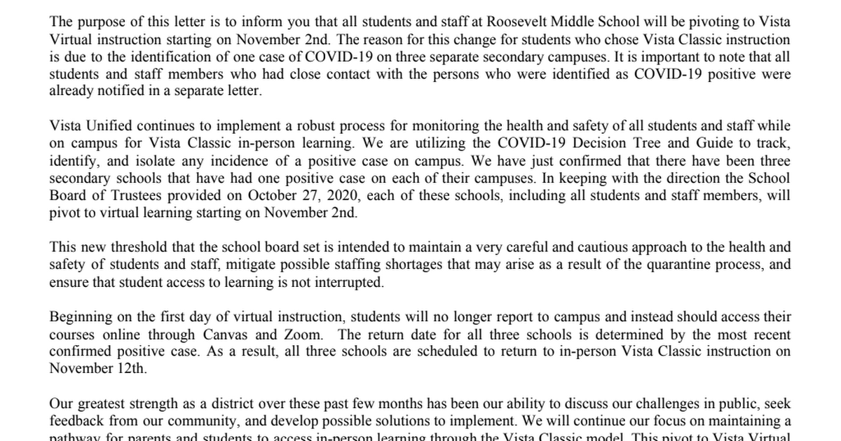 Roosevelt Middle School Pivot to Vista Virtual Letter to Parents (Bilingual).pdf