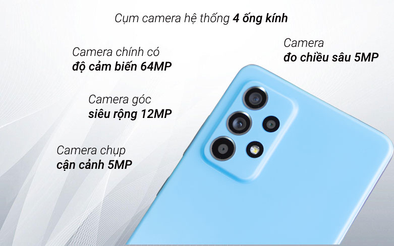Điện thoại di động Samsung Galaxy A52 (8GB/128GB) (Xanh)| Cụm camera sắc nét