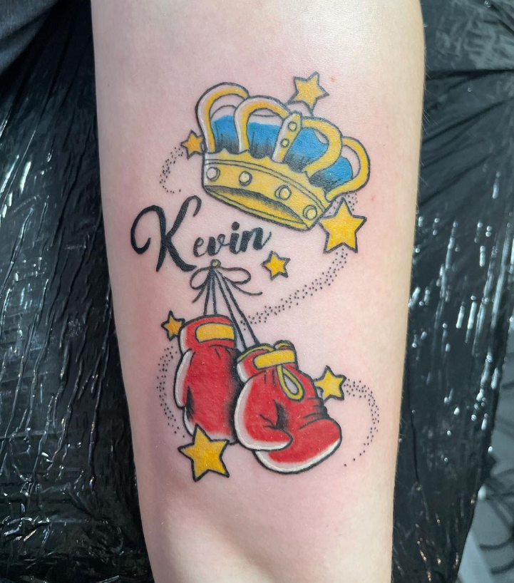 Stars With Crown Boxing Gloves Tattoo