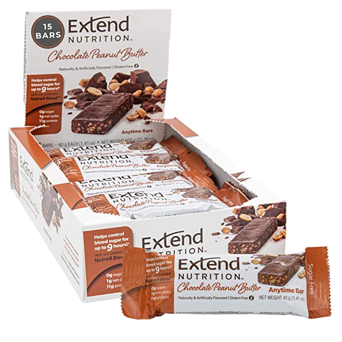 Extend Bar, Sugar Free, Low Carb, Protein Bar, Chocolate Peanut Butter, 1.41 Ounce Bars, 15 Count