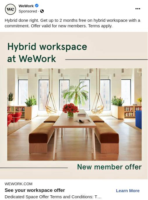 WeWork Hybrid Workspace Ad Example