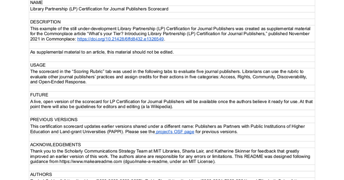 Library Partnership Certification for Journal Publishers (was PAPPI v.5)