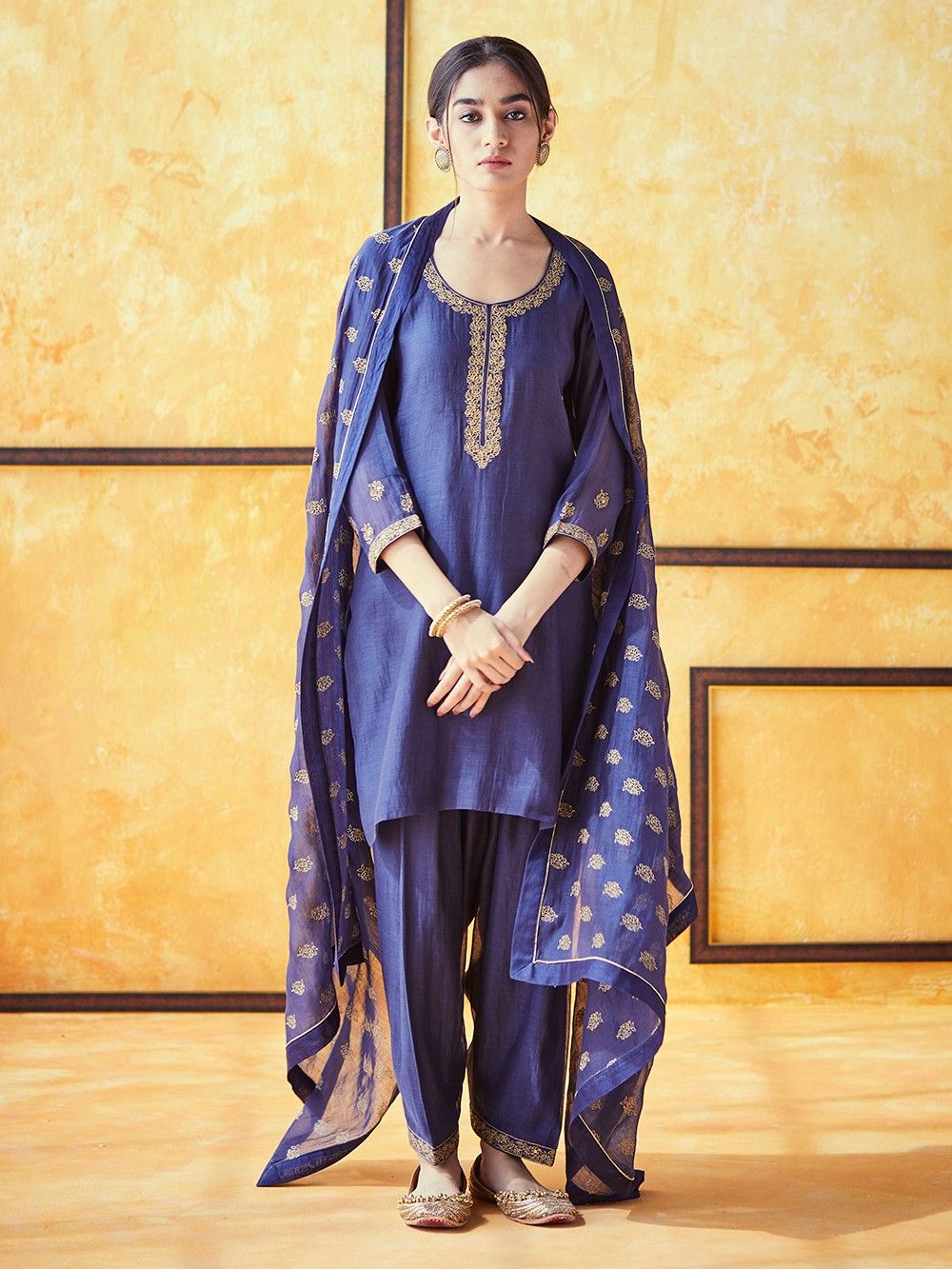 the loom - Blue Zari Chanderi Suit Set