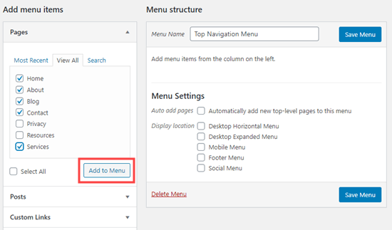 Adicionando itens ao menu de navegação