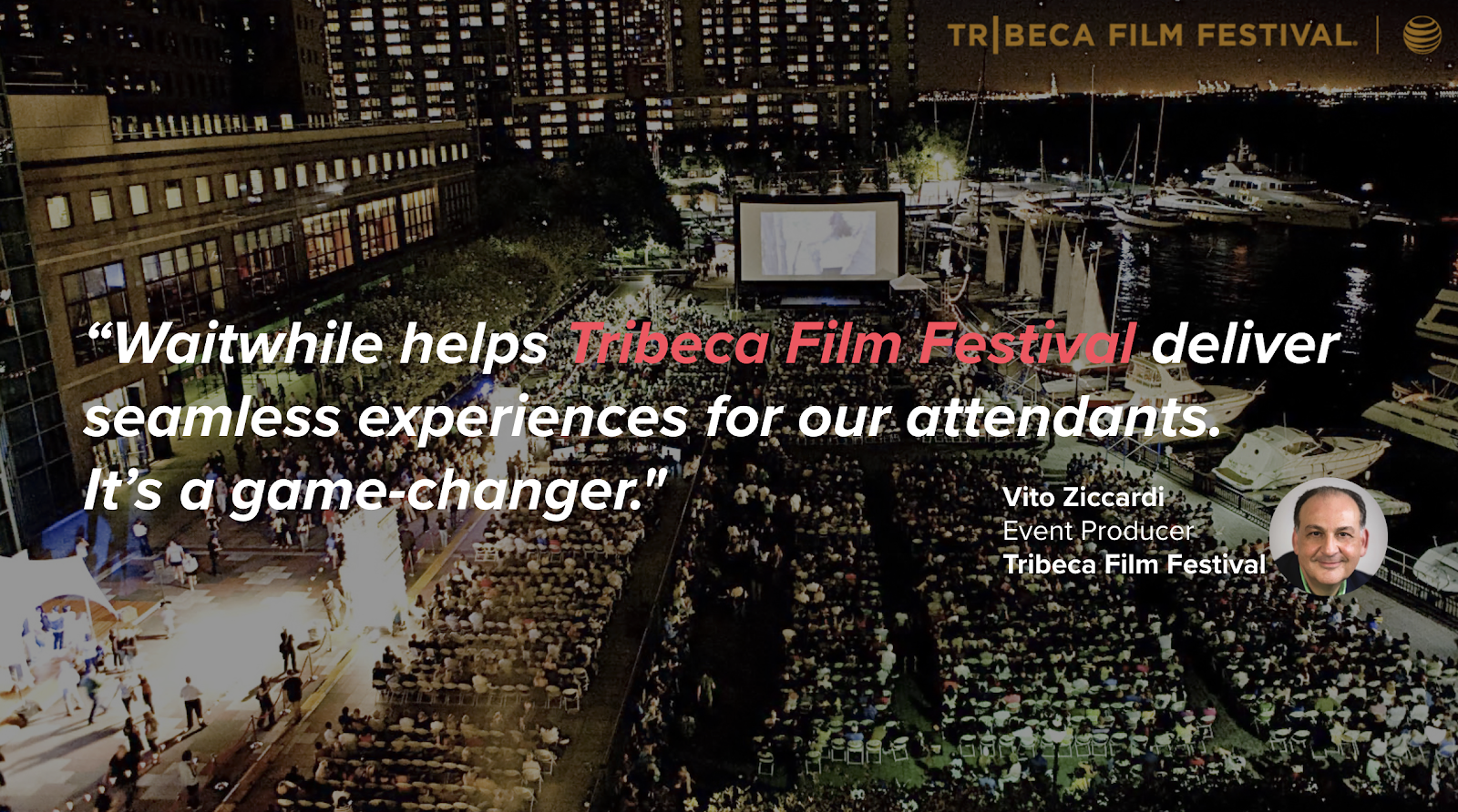 Tribeca Film Festival crowd from a distance photo with a quote overlaying the image