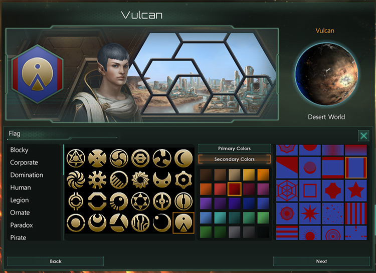 Civilization flag customization screen on Stellaris