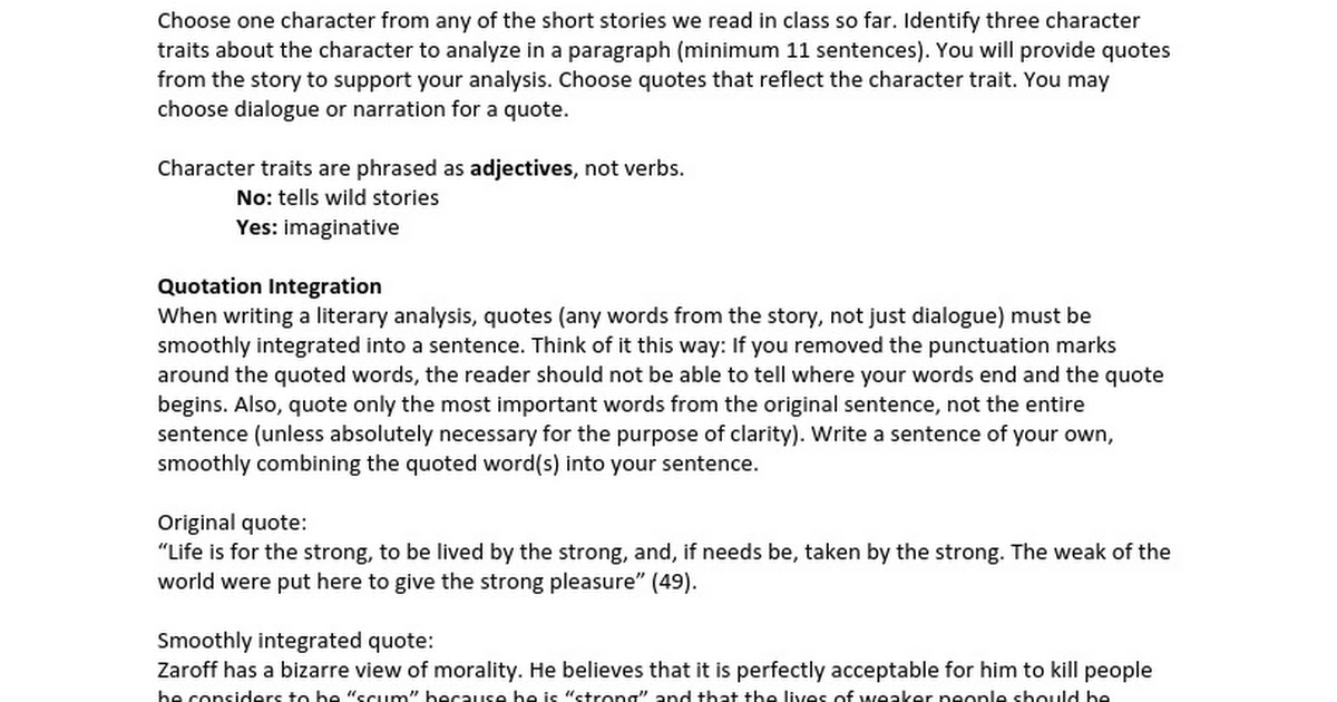 paragraph on character analysis