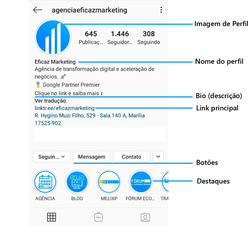 Perfil do Instagram da @agenciaeficazmarketing