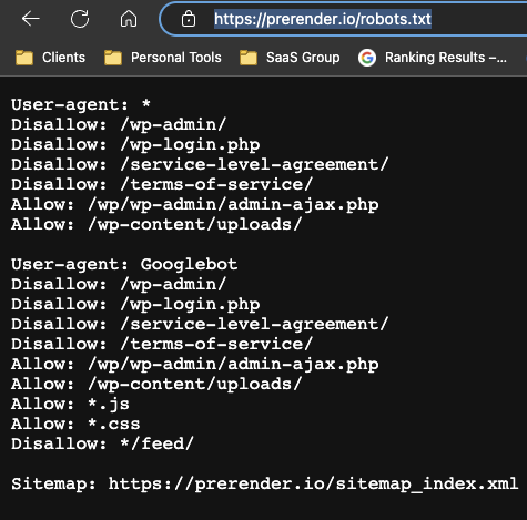 Screenshot of how Prerender's robots.txt files look