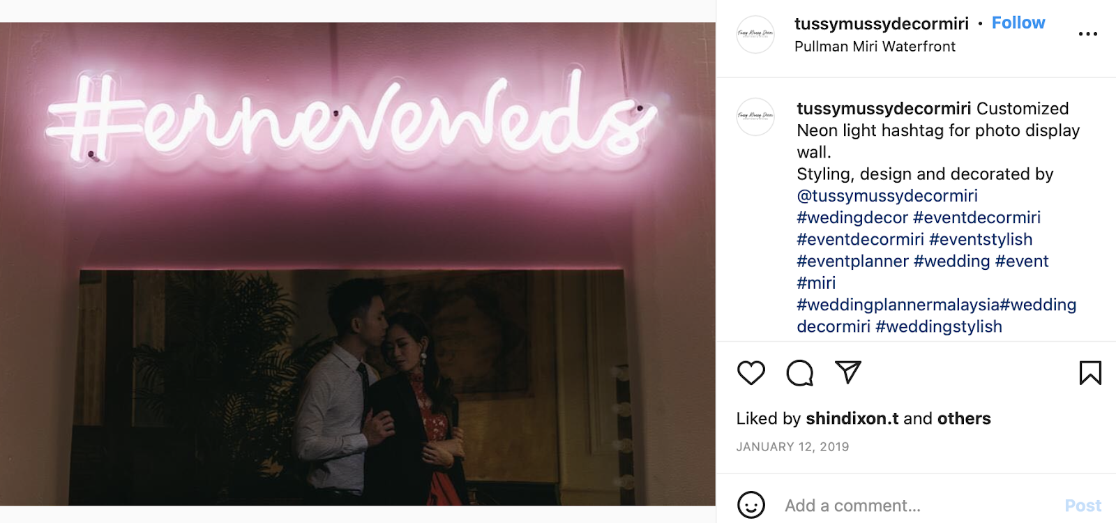 neon sign for wedding hashtag