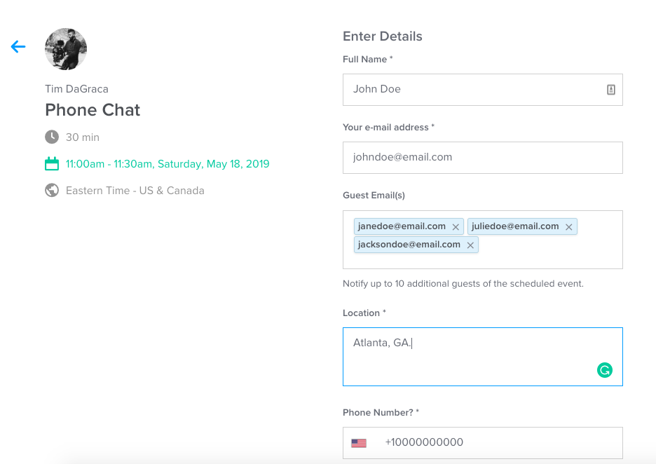 Booking meetings with Calendly