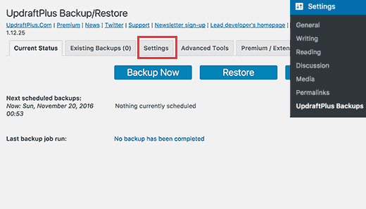 Configurando backups do WordPress usando o UpdraftPlus