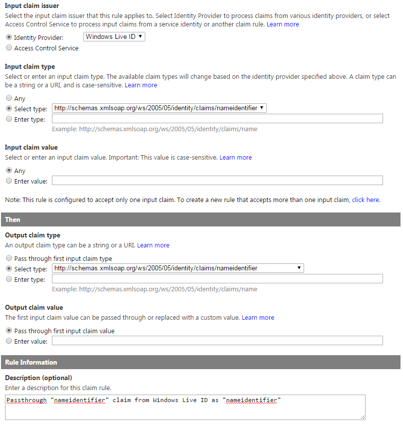 Azure ACS  Rule Groups input and output claims