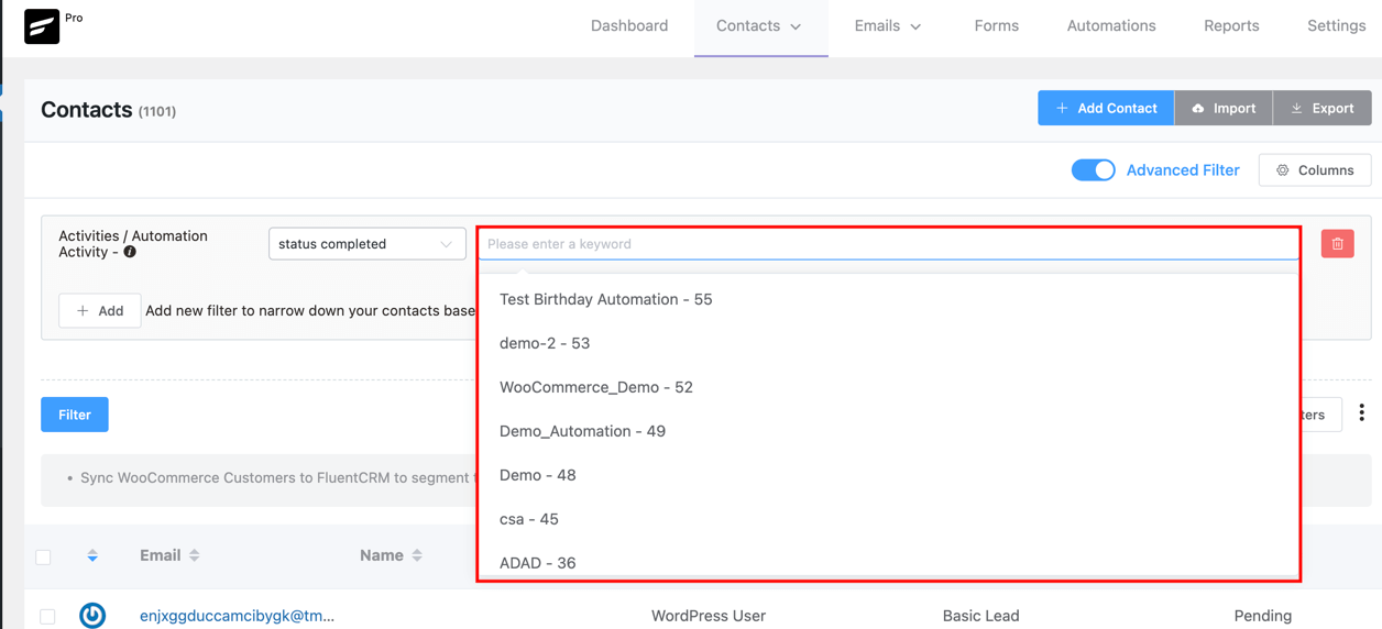 selecting automation activity conditions