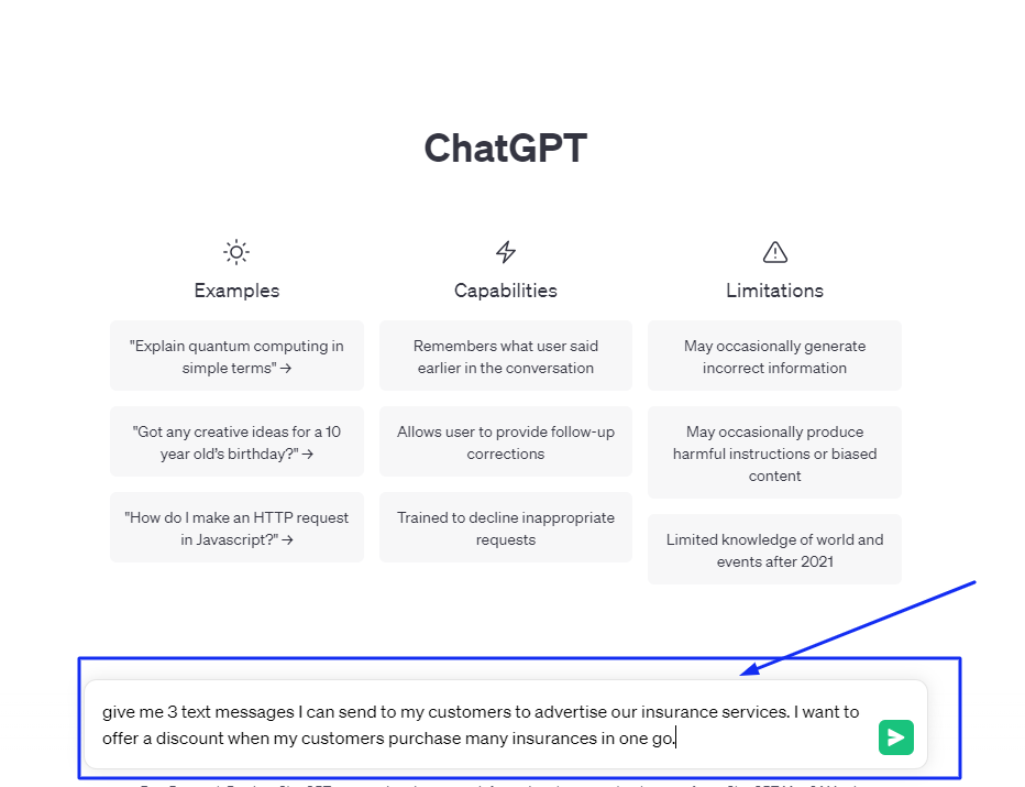 enter your request in the chatgpt box provided to begin 