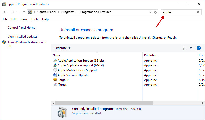 uninstall itunes and components