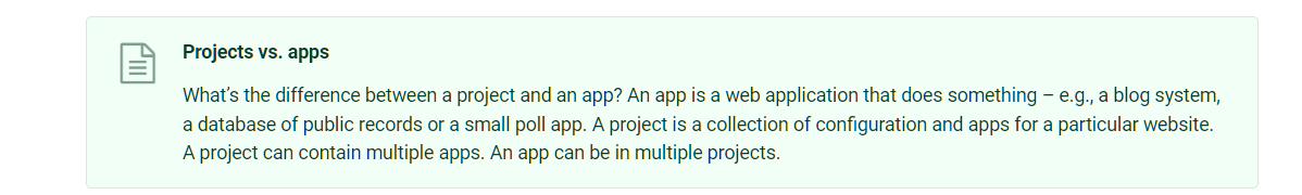 A screenshot showing the difference between Project vs App