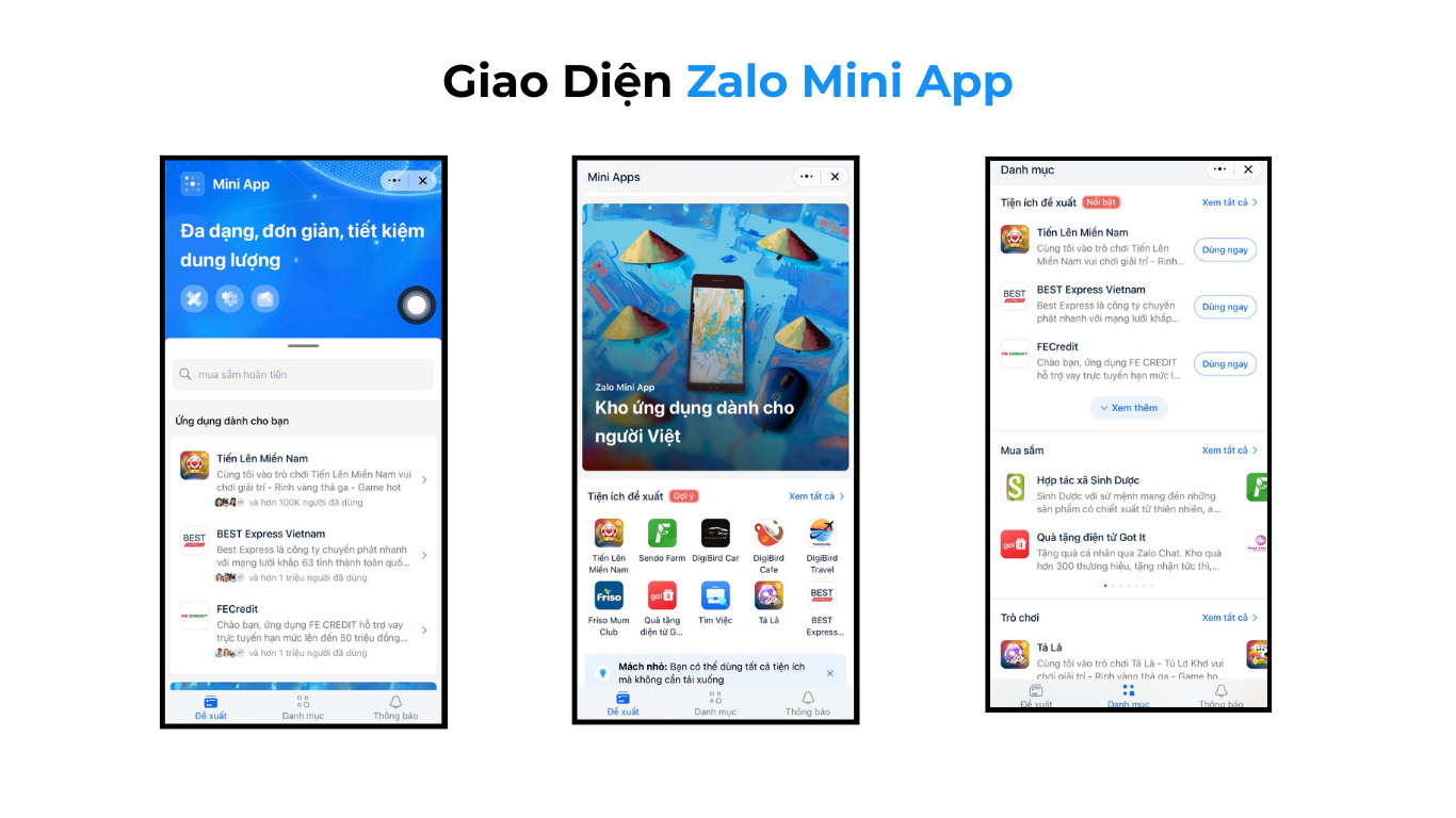 Giao diện chính của Mini App trên Zalo