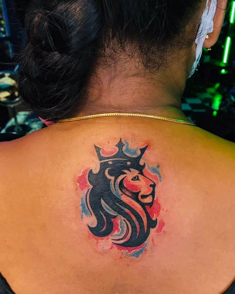 Black Ink King Lion Tattoos on neck