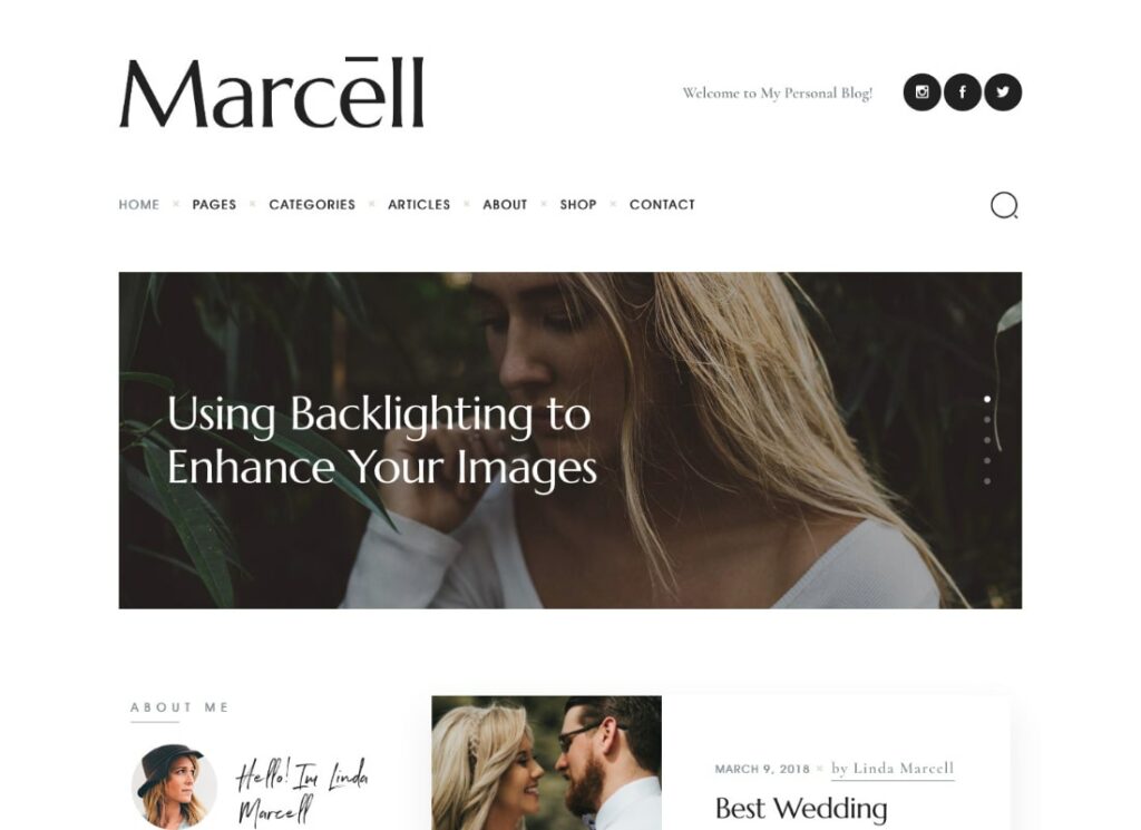 Marcell |  Más de 20 diseños, blog personal y revista de varios conceptos, tema de WordPress