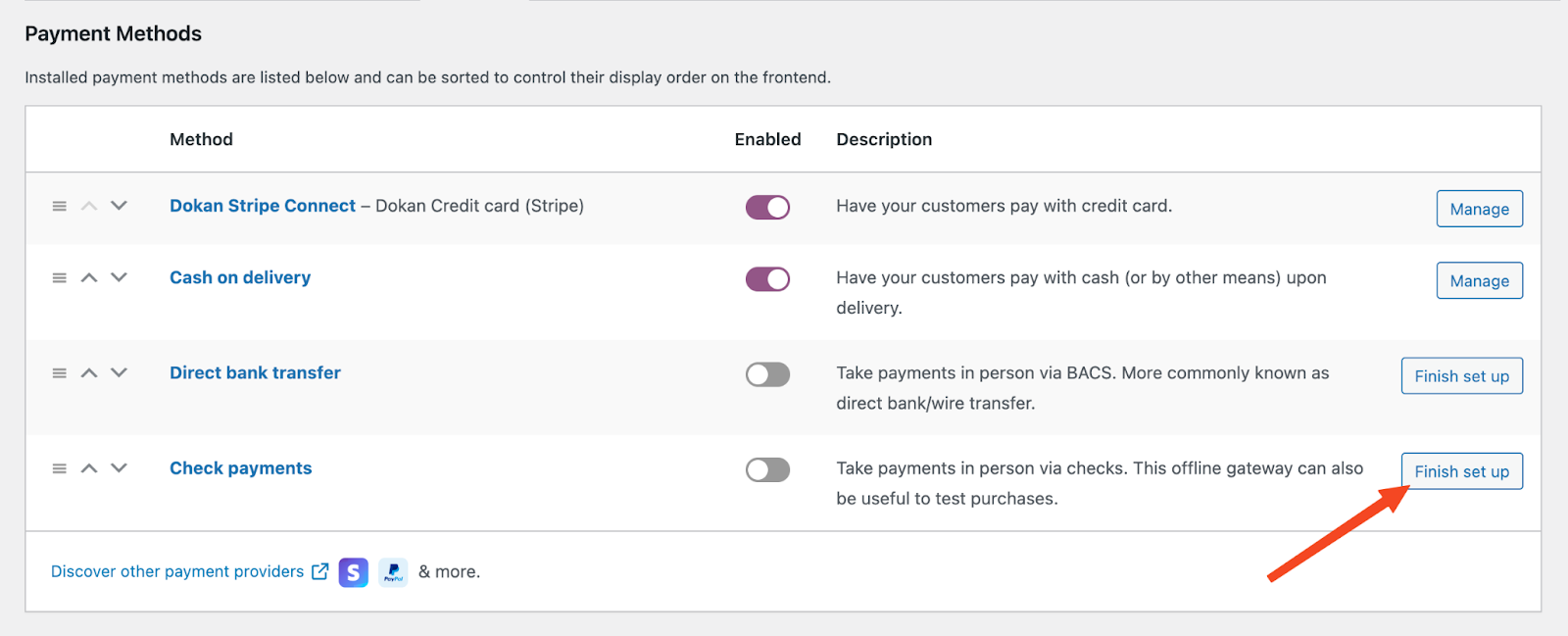 Check Payments settings