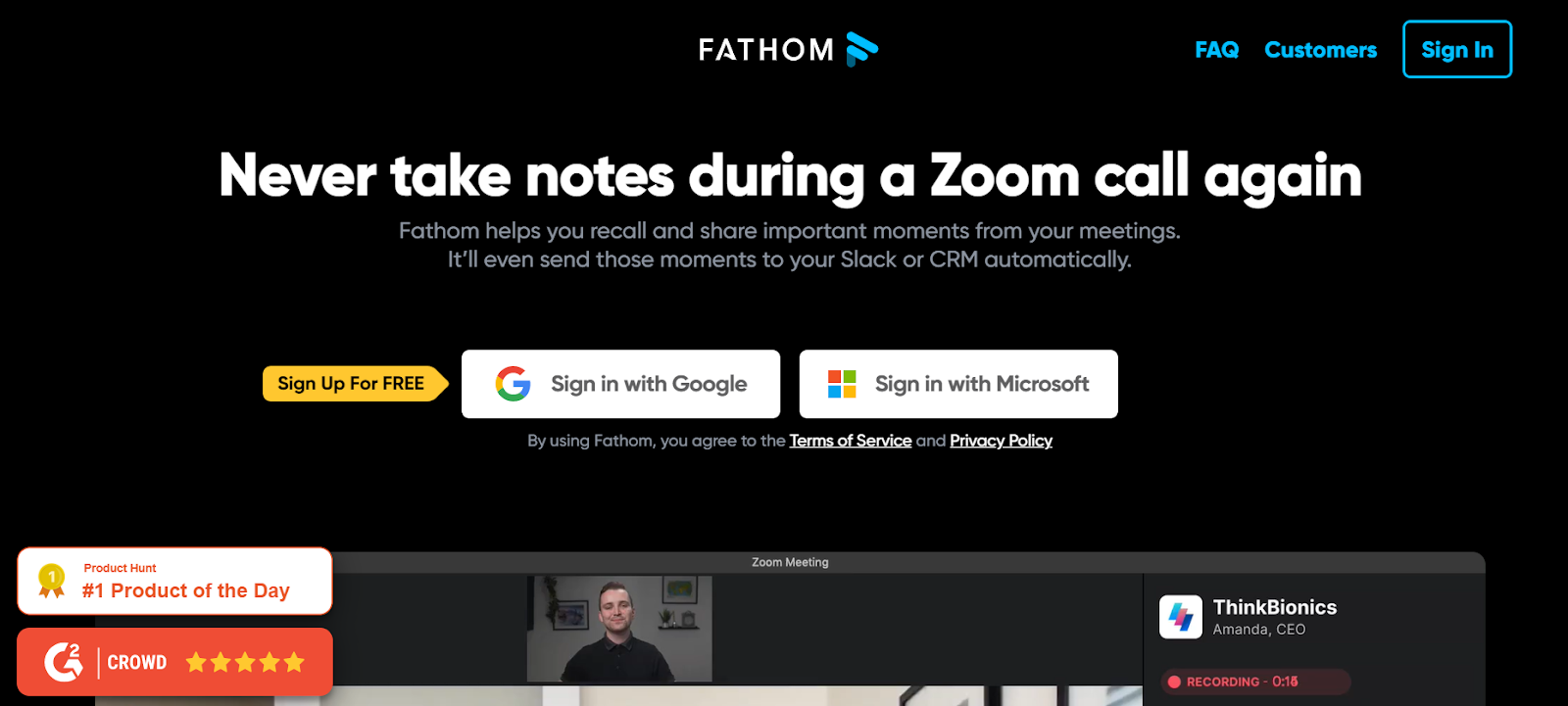 Fathom notetaking tool website