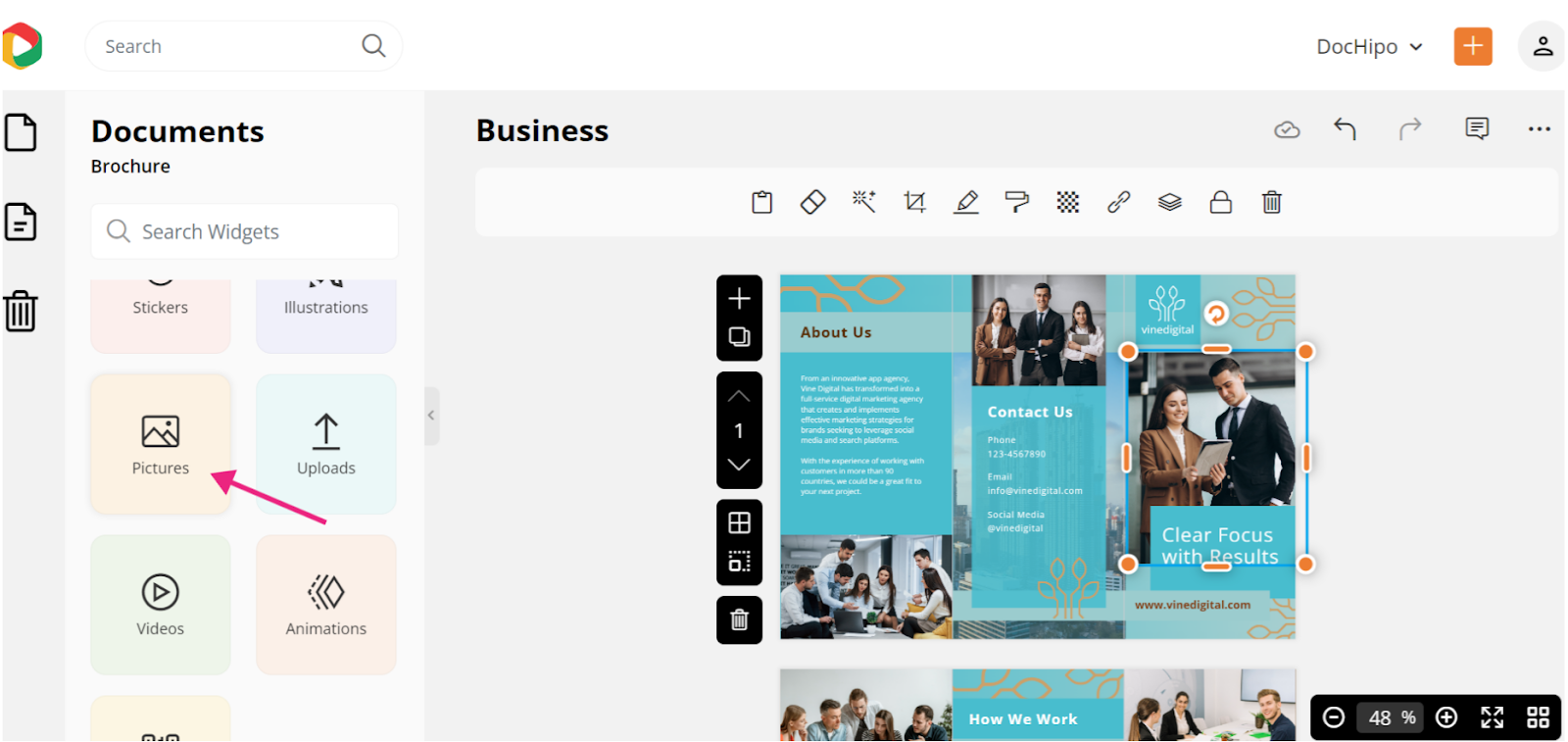 select pictures to change image in business brochure