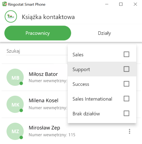 Ringostat Smart Phone, Pracownicy firmy, książka kontaktówa