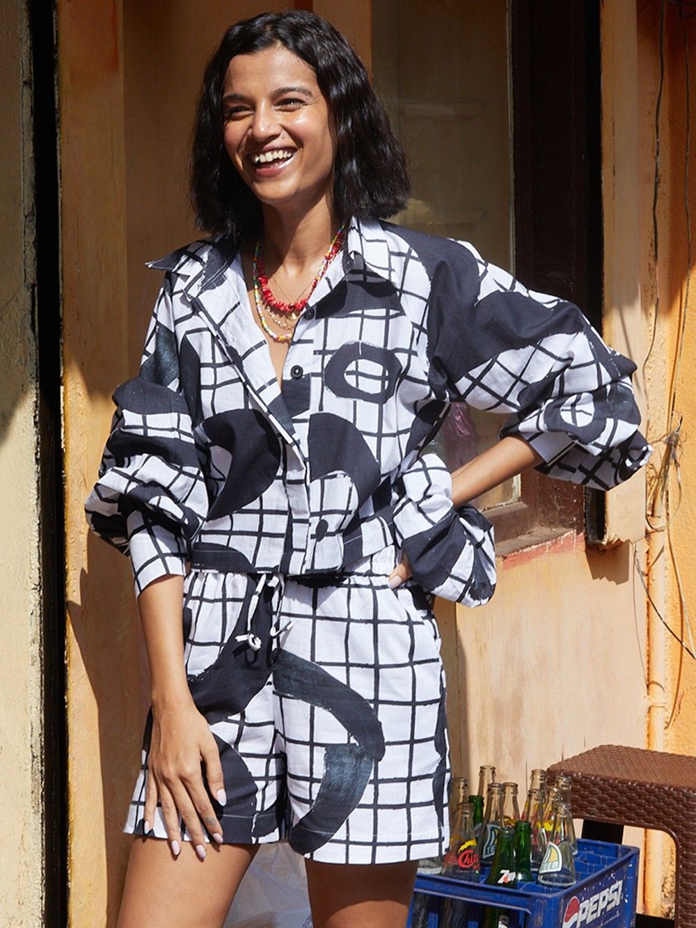 the loom - Black White Printed Cotton Poplin Shirt