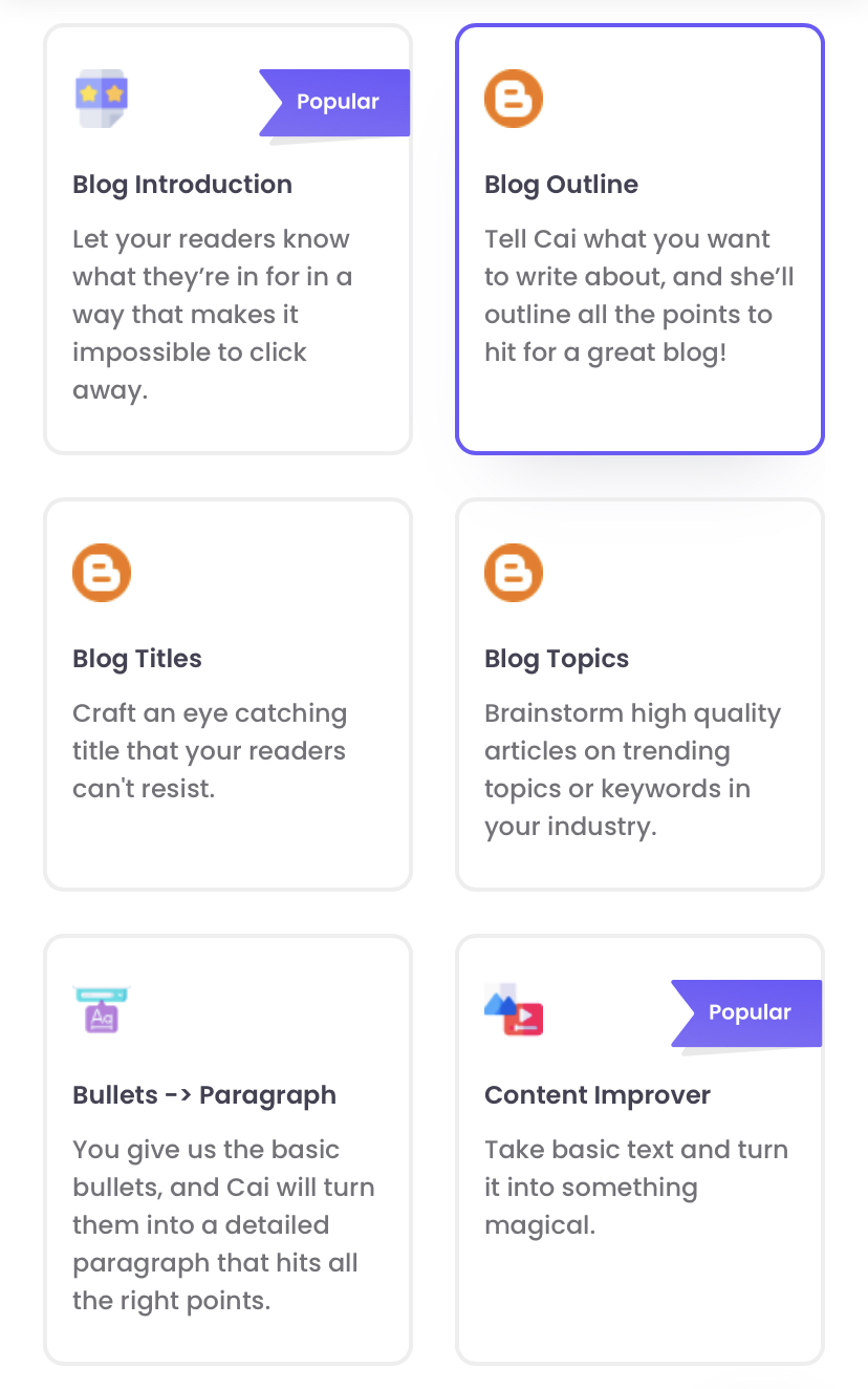 Craftly offers several different templates to create full length Ai-generated blogs.