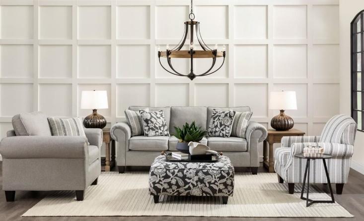 White Living Room Rug with Transitional Furniture 