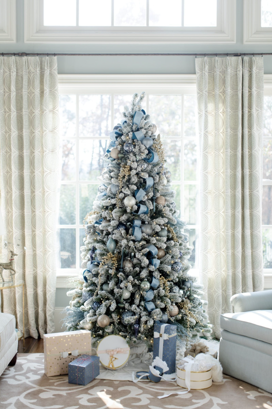 blue gold and silver christmas tree