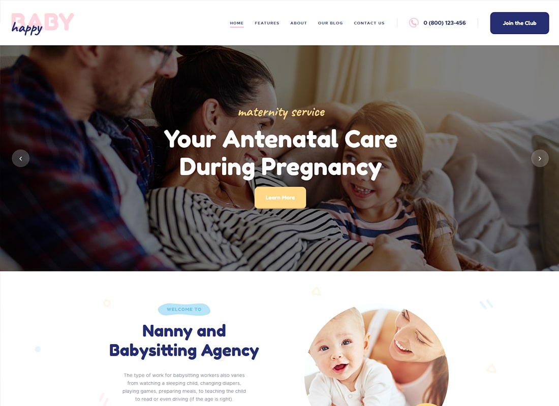Bebé feliz |  Tema de WordPress para servicios de niñera y niñera