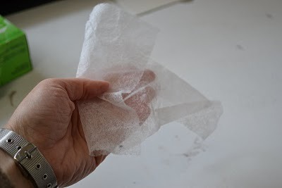 Picture of someone holding a dryer sheet