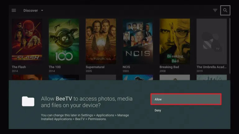Allow permission on Bee TV