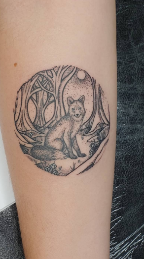 Cute Woodland Fox Unique Circular Tattoo Designs