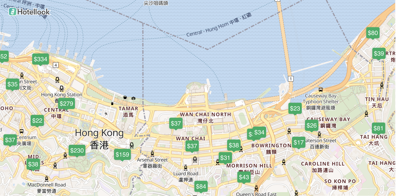Map widget of hotels 