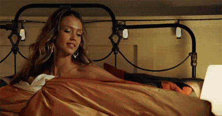 Jessica Alba waiving a man in to bed