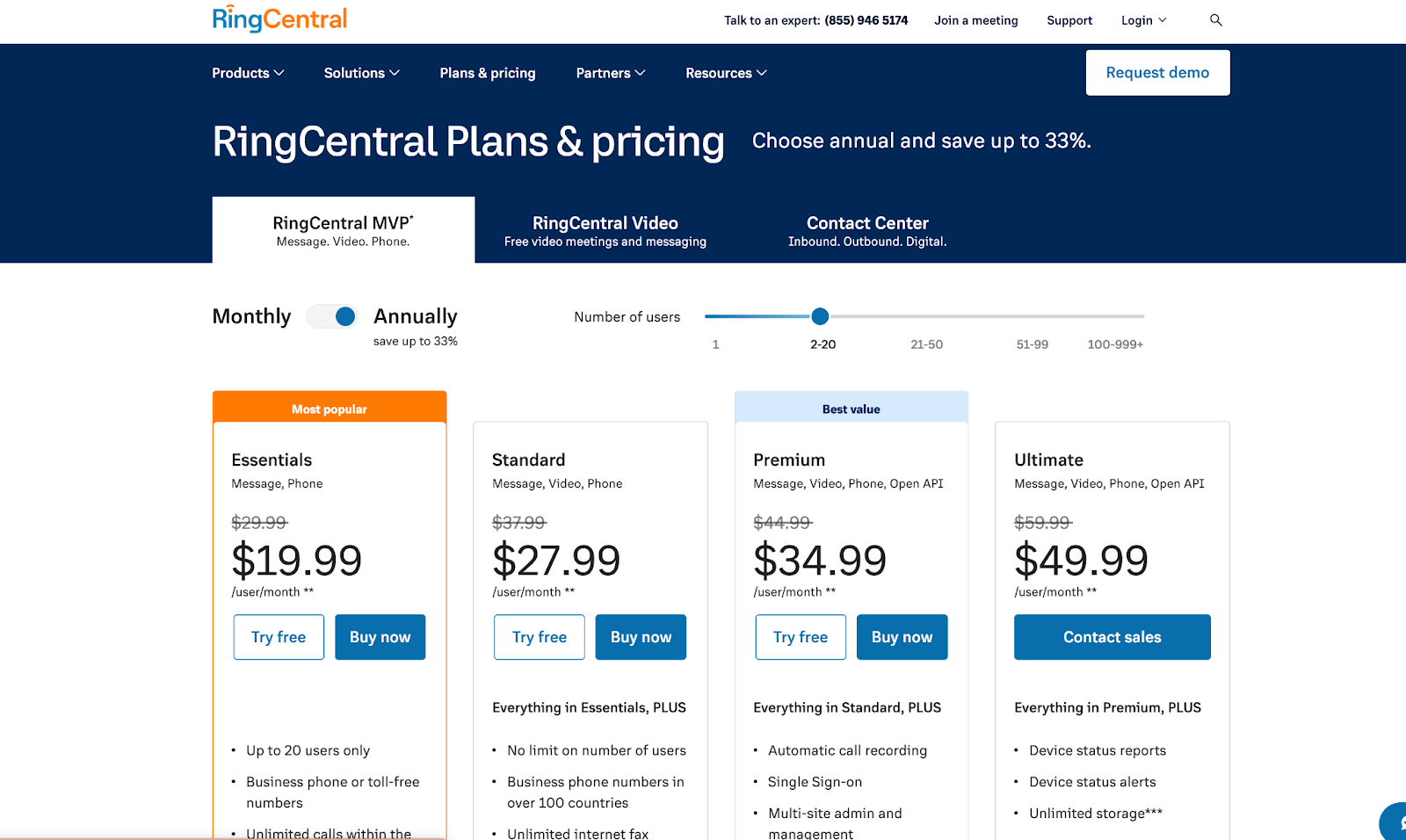 ringcentral plans and pricing