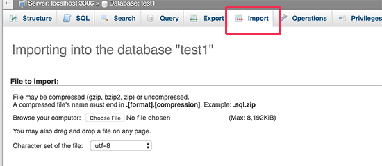 Importar banco de dados via phpMyAdmin
