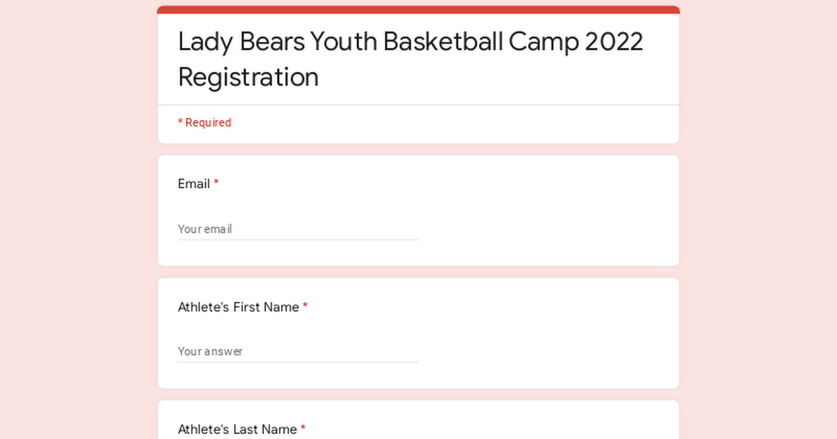 Lady Bears Youth Basketball Camp 2022 Registration