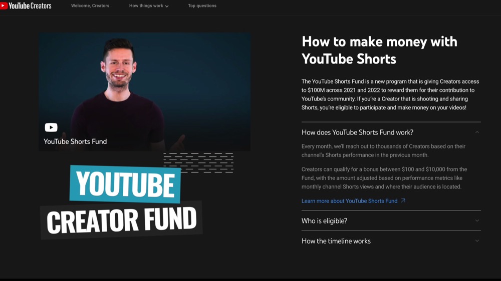 YouTube's explanation of the YouTube Creator Fund on their website