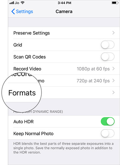 Tap Sizes in iPhone Camera Settings