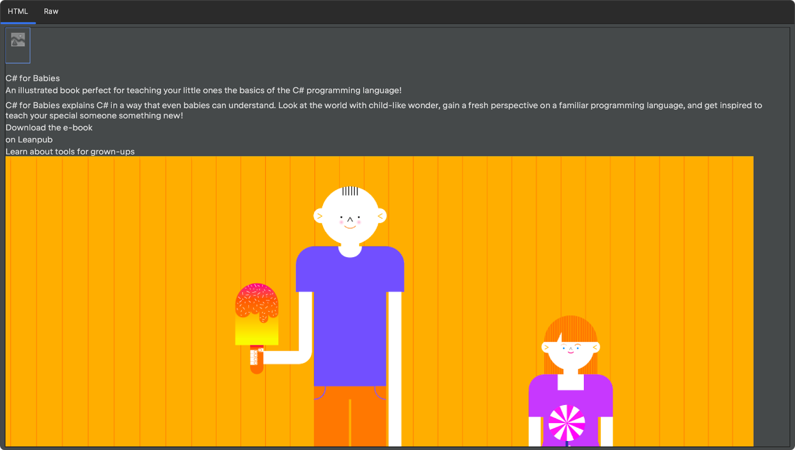 HTML Visualizer showing Csharp for babies HTML