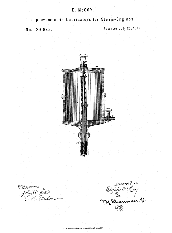 Image of a drawing from Elijah McCoy for Improvement in Lubricators for Steam-Engines