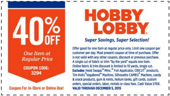 Hobby Lobby 40% off coupon