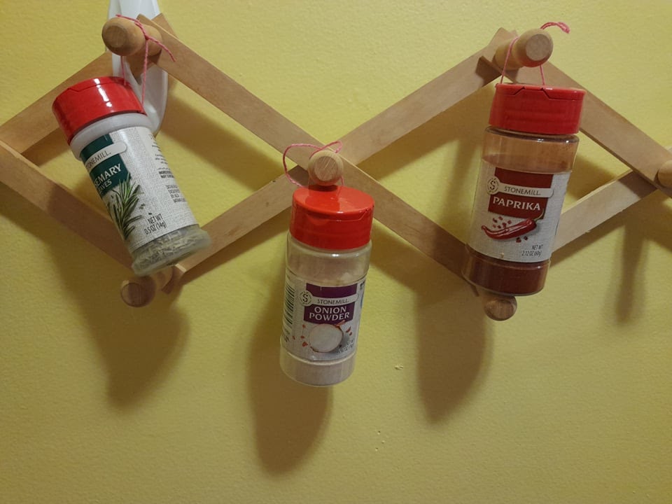spices hanging from a premade hanger 