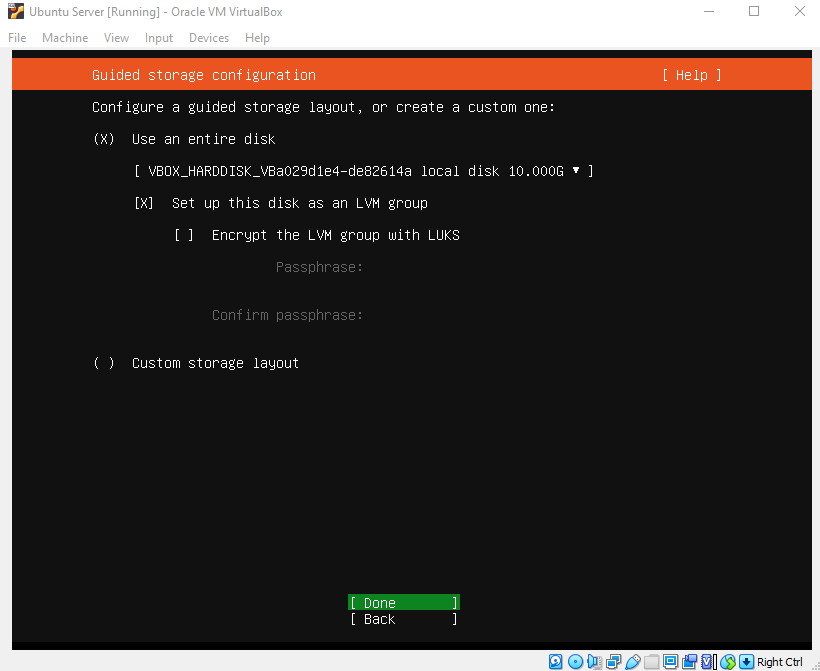 Virtual Hacking Lab - Ubuntu Server installation [Guided storage configurationr]. Source: nudesystems.com