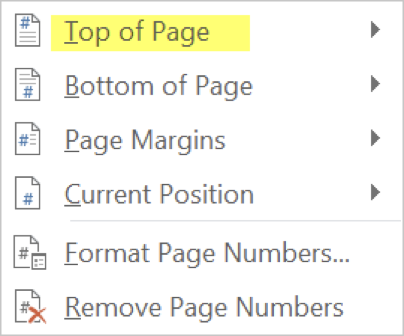 click "top of page" for APA page numbers