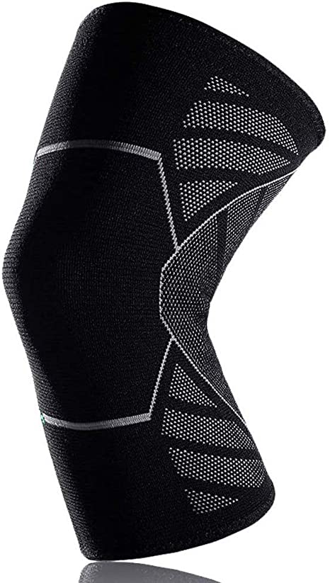 2020 Knee Compression Sleeve Support for Running, Jogging, Sports - Brace for Joint Pain Relief, Arthritis and Injury Recovery, for Men & Women - Single (Large,Silver)
